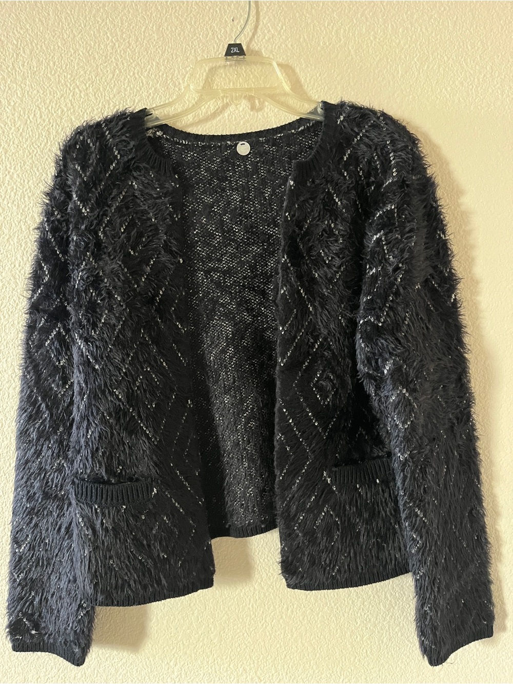 Margaret O'Leary Black Fuzzy Open-Front Cardigan